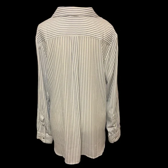 RICKI’S LONG SLEEVE WHITE & BLUE STRIPED LACE-UP BLOUSE/ Size 14 - Picture 3 of 12